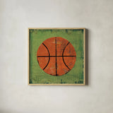 Ball II Green by Michael Mullan. Shown in a natural wood glass frame for a timeless modern aesthetic. Available as an archival giclee rolled canvas, fine art paper, or poster print. SKU 63514a.