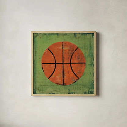 Ball II Green by Michael Mullan. Shown in a natural wood glass frame for a timeless modern aesthetic. Available as an archival giclee rolled canvas, fine art paper, or poster print. SKU 63514a.