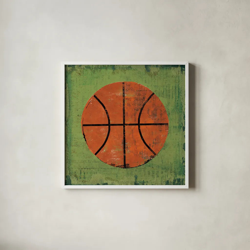 Ball II Green by Michael Mullan. Shown in a crisp white glass frame for a clean and minimalist style. Available as an archival giclee rolled canvas, fine art paper, or poster print. SKU 63514a.