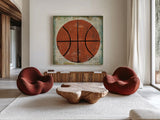 Ball II on Ivory by Michael Mullan. Shown as extra-large giant wall art in a modern living room. Available as an archival giclee rolled canvas, fine art paper, or poster print. SKU 23705a.