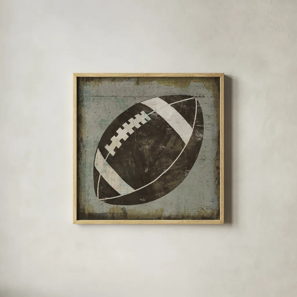 Ball III Gray No Words by Michael Mullan. Shown in a natural wood glass frame for a timeless modern aesthetic. Available as an archival giclee rolled canvas, fine art paper, or poster print. SKU 75847a.