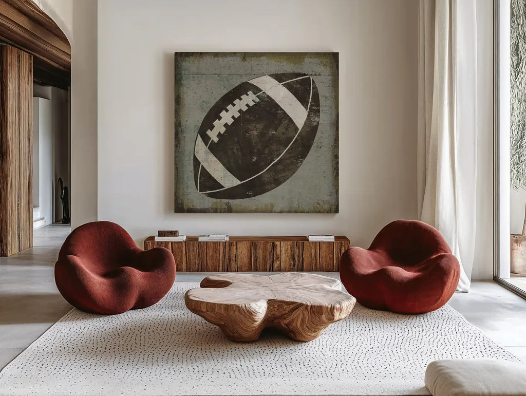 Ball III Gray No Words by Michael Mullan. Shown as extra-large giant wall art in a modern living room. Available as an archival giclee rolled canvas, fine art paper, or poster print. SKU 75847a.