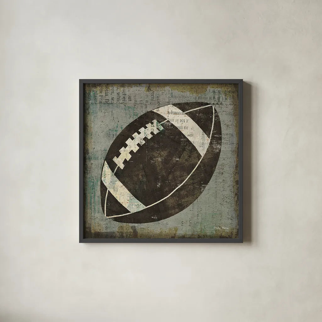 Ball III on Gray by Michael Mullan. Shown in a sleek black glass frame for a contemporary gallery look. Available as an archival giclee rolled canvas, fine art paper, or poster print. SKU 23706a.