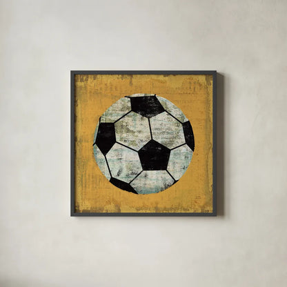 Ball IV Yellow by Michael Mullan. Shown in a sleek black glass frame for a contemporary gallery look. Available as an archival giclee rolled canvas, fine art paper, or poster print. SKU 63515a.