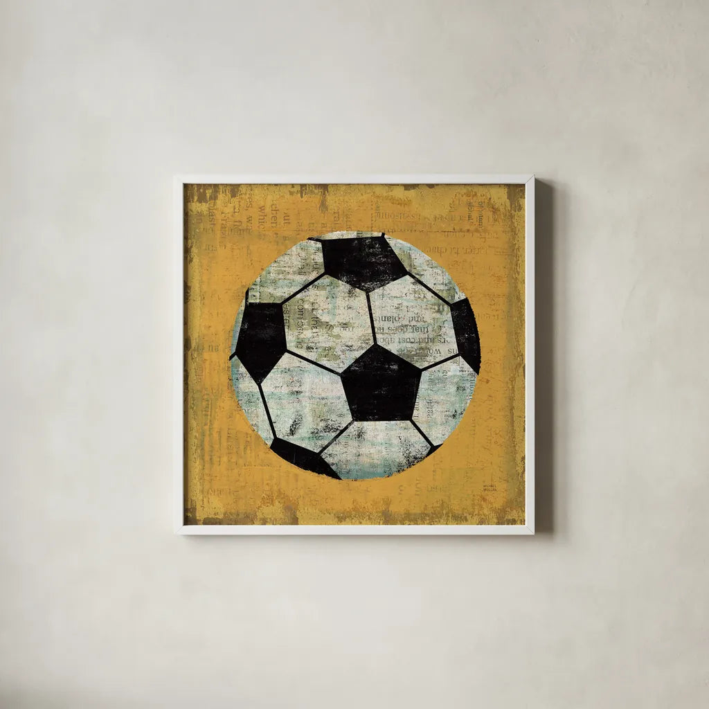 Ball IV Yellow by Michael Mullan. Shown in a crisp white glass frame for a clean and minimalist style. Available as an archival giclee rolled canvas, fine art paper, or poster print. SKU 63515a.