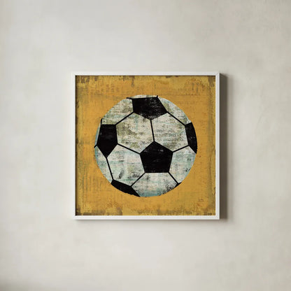 Ball IV Yellow by Michael Mullan. Shown in a crisp white glass frame for a clean and minimalist style. Available as an archival giclee rolled canvas, fine art paper, or poster print. SKU 63515a.