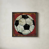 Ball IV on Red by Michael Mullan. Shown in a sleek black glass frame for a contemporary gallery look. Available as an archival giclee rolled canvas, fine art paper, or poster print. SKU 23707a.