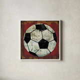 Ball IV on Red by Michael Mullan. Shown in a crisp white glass frame for a clean and minimalist style. Available as an archival giclee rolled canvas, fine art paper, or poster print. SKU 23707a.