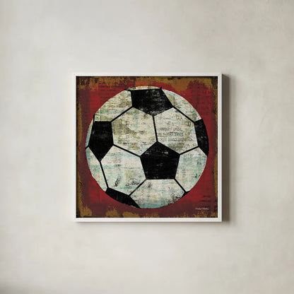 Ball IV on Red by Michael Mullan. Shown in a crisp white glass frame for a clean and minimalist style. Available as an archival giclee rolled canvas, fine art paper, or poster print. SKU 23707a.