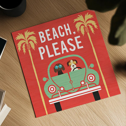 Beach Bums Beetle I square by Michael Mullan. Shown as a detailed flat fine art print, highlighting archival giclee quality. Available as an archival giclee rolled canvas, fine art paper, or poster print. SKU 23293a.
