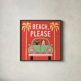 Beach Bums Beetle I square by Michael Mullan. Shown in a sleek black glass frame for a contemporary gallery look. Available as an archival giclee rolled canvas, fine art paper, or poster print. SKU 23293a.