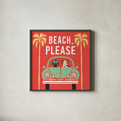 Beach Bums Beetle I square by Michael Mullan. Shown in a sleek black glass frame for a contemporary gallery look. Available as an archival giclee rolled canvas, fine art paper, or poster print. SKU 23293a.