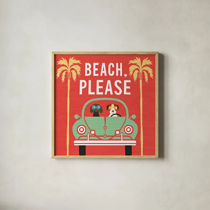 Beach Bums Beetle I square by Michael Mullan. Shown in a natural wood glass frame for a timeless modern aesthetic. Available as an archival giclee rolled canvas, fine art paper, or poster print. SKU 23293a.