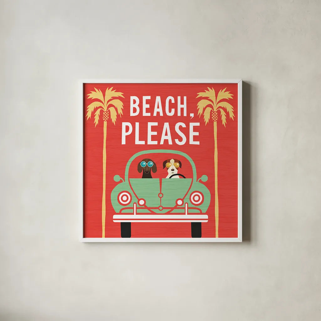 Beach Bums Beetle I square by Michael Mullan. Shown in a crisp white glass frame for a clean and minimalist style. Available as an archival giclee rolled canvas, fine art paper, or poster print. SKU 23293a.