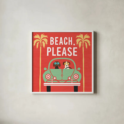 Beach Bums Beetle I square by Michael Mullan. Shown in a crisp white glass frame for a clean and minimalist style. Available as an archival giclee rolled canvas, fine art paper, or poster print. SKU 23293a.