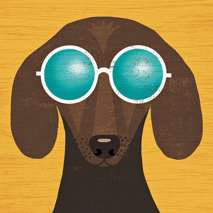 Beach Bums Dachshund I by Michael Mullan. SKU 23289a. Archival Giclee Fine art print for wall decor.