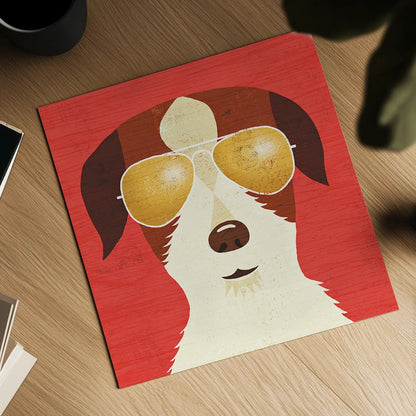 Beach Bums Terrier I by Michael Mullan. Shown as a detailed flat fine art print, highlighting archival giclee quality. Available as an archival giclee rolled canvas, fine art paper, or poster print. SKU 23274a.