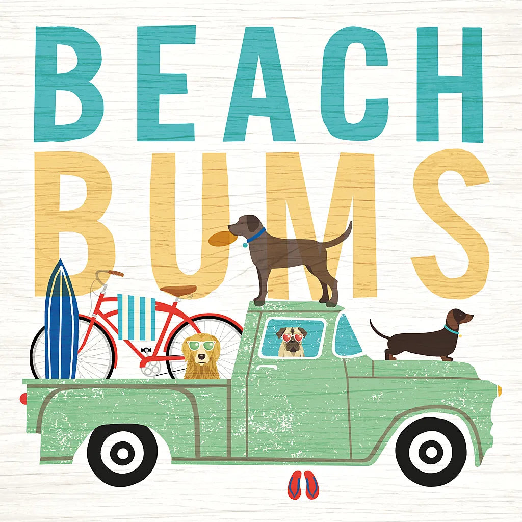 Beach Bums Truck I square by Michael Mullan. SKU 23268a. Archival Giclee Fine art print for wall decor.