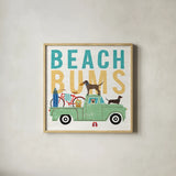 Beach Bums Truck I square by Michael Mullan. Shown in a natural wood glass frame for a timeless modern aesthetic. Available as an archival giclee rolled canvas, fine art paper, or poster print. SKU 23268a.