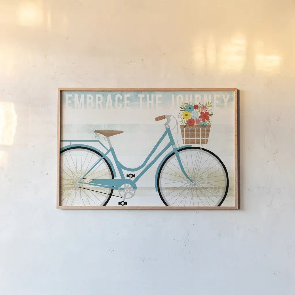 Beach Cruiser Hers I by Michael Mullan. shown as a paper print in a natural frame. Available as a archival giclee rolled canvas, fine art paper, or poster print. SKU 23263i.