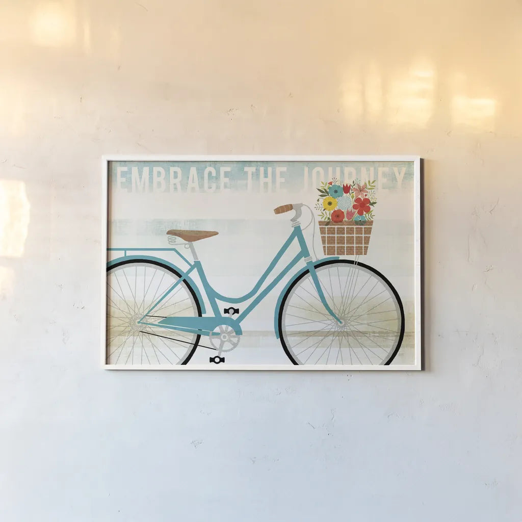 Beach Cruiser Hers I by Michael Mullan. shown as a paper print in a white frame. Available as a archival giclee rolled canvas, fine art paper, or poster print. SKU 23263i.