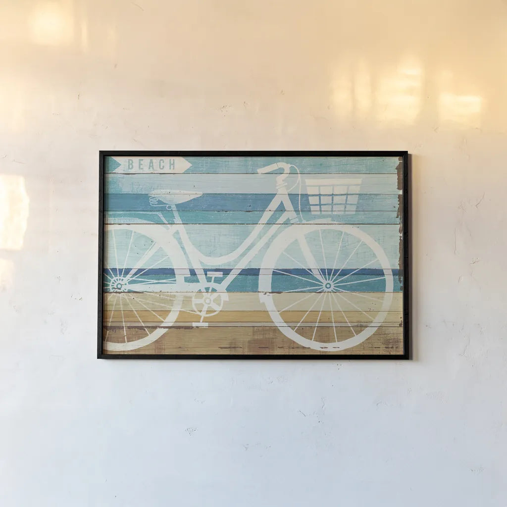 Beachscape Cruiser I by Michael Mullan. shown as a paper print in a black flame. Available as a archival giclee rolled canvas, fine art paper, or poster print. SKU 23114i.