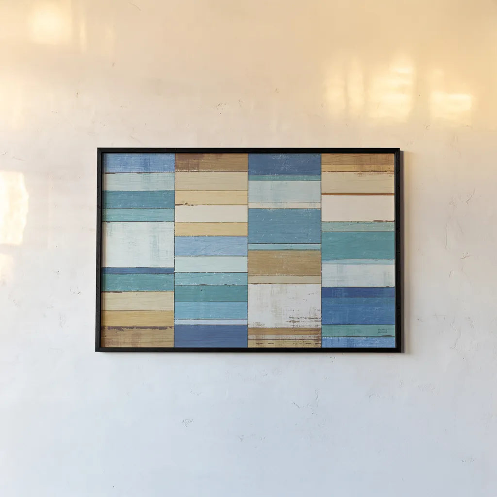 Beachscape I by Michael Mullan. shown as a paper print in a black flame. Available as a archival giclee rolled canvas, fine art paper, or poster print. SKU 23120i.