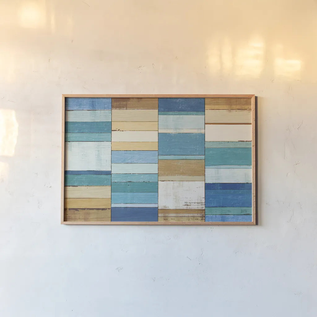 Beachscape I by Michael Mullan. shown as a paper print in a natural frame. Available as a archival giclee rolled canvas, fine art paper, or poster print. SKU 23120i.