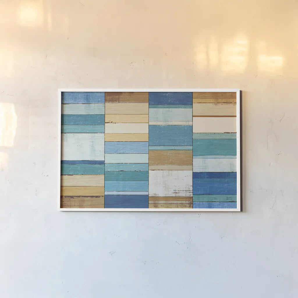 Beachscape I by Michael Mullan. shown as a paper print in a white frame. Available as a archival giclee rolled canvas, fine art paper, or poster print. SKU 23120i.