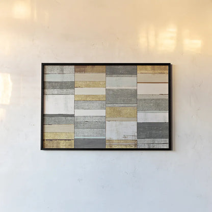 Beachscape I Gold Neutral by Michael Mullan. shown as a paper print in a black flame. Available as a archival giclee rolled canvas, fine art paper, or poster print. SKU 23122i.