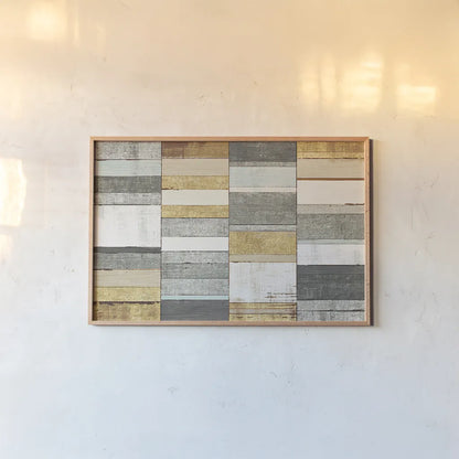 Beachscape I Gold Neutral by Michael Mullan. shown as a paper print in a natural frame. Available as a archival giclee rolled canvas, fine art paper, or poster print. SKU 23122i.