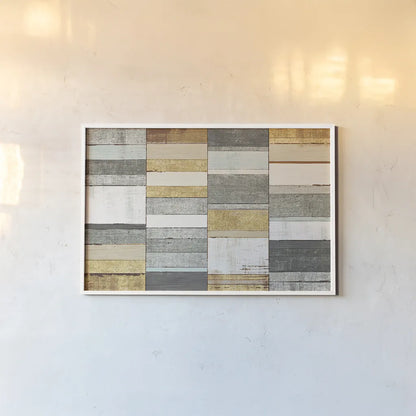 Beachscape I Gold Neutral by Michael Mullan. shown as a paper print in a white frame. Available as a archival giclee rolled canvas, fine art paper, or poster print. SKU 23122i.