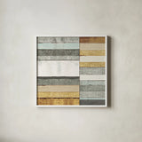 Beachscape II Gold Neutral by Michael Mullan. Shown in a crisp white glass frame for a clean and minimalist style. Available as an archival giclee rolled canvas, fine art paper, or poster print. SKU 23123a.