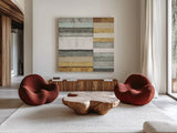 Beachscape II Gold Neutral by Michael Mullan. Shown as extra-large giant wall art in a modern living room. Available as an archival giclee rolled canvas, fine art paper, or poster print. SKU 23123a.