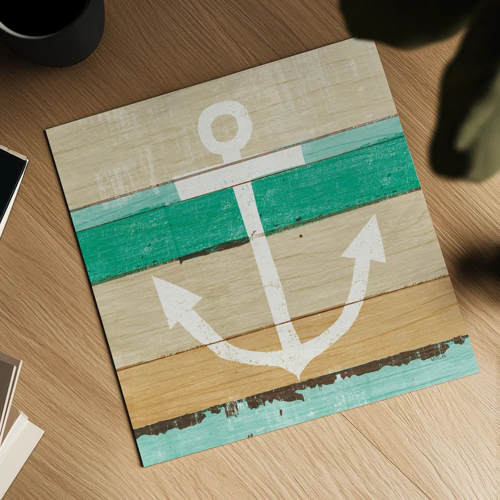 Beachscape III Anchor Green by Michael Mullan. Shown as a detailed flat fine art print, highlighting archival giclee quality. Available as an archival giclee rolled canvas, fine art paper, or poster print. SKU 63519a.