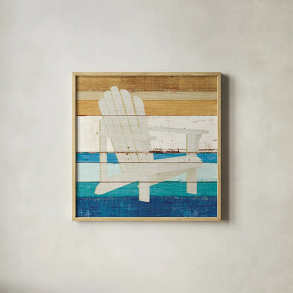 Beachscape IV by Michael Mullan. Shown in a natural wood glass frame for a timeless modern aesthetic. Available as an archival giclee rolled canvas, fine art paper, or poster print. SKU 44869a.