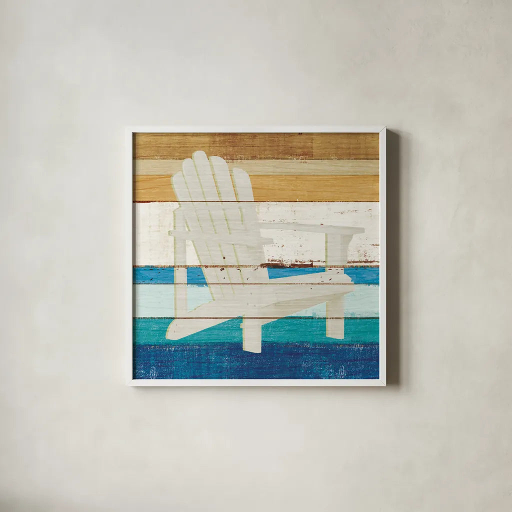 Beachscape IV by Michael Mullan. Shown in a crisp white glass frame for a clean and minimalist style. Available as an archival giclee rolled canvas, fine art paper, or poster print. SKU 44869a.