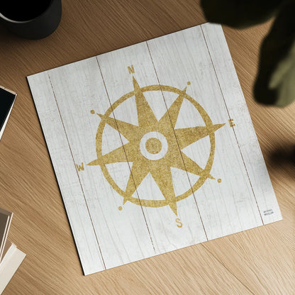 Beachscape IV Compass Gold Neutral by Michael Mullan. Shown as a detailed flat fine art print, highlighting archival giclee quality. Available as an archival giclee rolled canvas, fine art paper, or poster print. SKU 23137a.