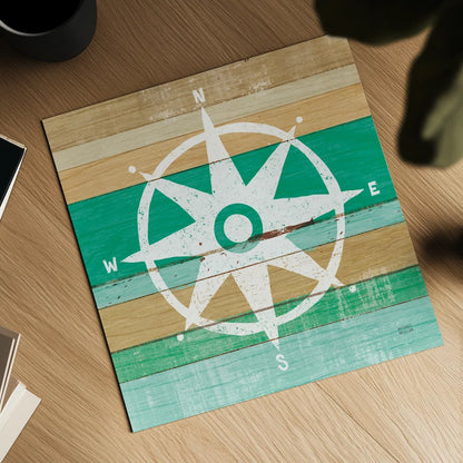Beachscape IV Compass Green by Michael Mullan. Shown as a detailed flat fine art print, highlighting archival giclee quality. Available as an archival giclee rolled canvas, fine art paper, or poster print. SKU 63520a.