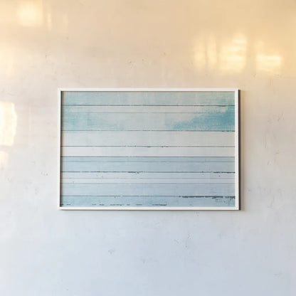 Beachscape IX blue by Michael Mullan. shown as a paper print in a white frame. Available as a archival giclee rolled canvas, fine art paper, or poster print. SKU 44984i.