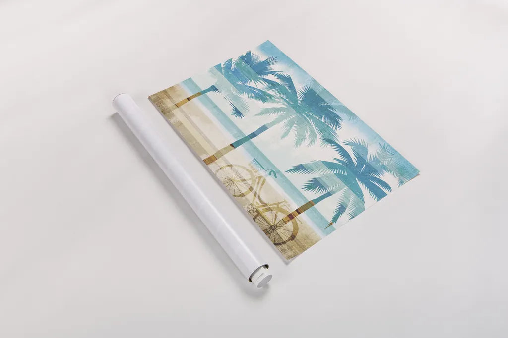 Beachscape Palms I by Michael Mullan. shown as a rolled paper print. Available as archival giclee rolled canvas, fine art paper, or poster print. SKU 23152i.