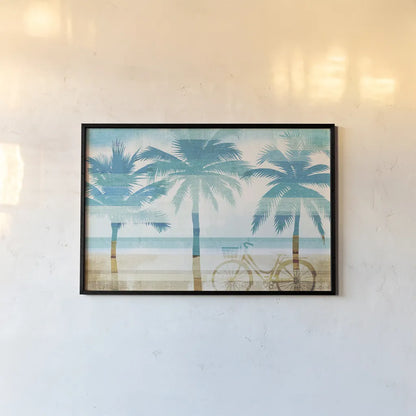 Beachscape Palms I by Michael Mullan. shown as a paper print in a black flame. Available as a archival giclee rolled canvas, fine art paper, or poster print. SKU 23152i.