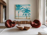 Beachscape Palms III by Michael Mullan. Shown as extra-large giant wall art in a modern living room. Available as an archival giclee rolled canvas, fine art paper, or poster print. SKU 23154a.