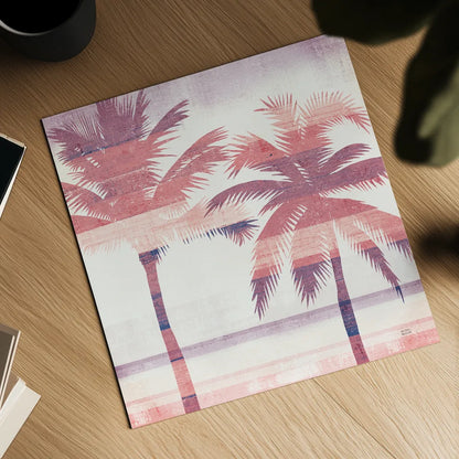 Beachscape Palms III Pink Purple by Michael Mullan. Shown as a detailed flat fine art print, highlighting archival giclee quality. Available as an archival giclee rolled canvas, fine art paper, or poster print. SKU 36333a.