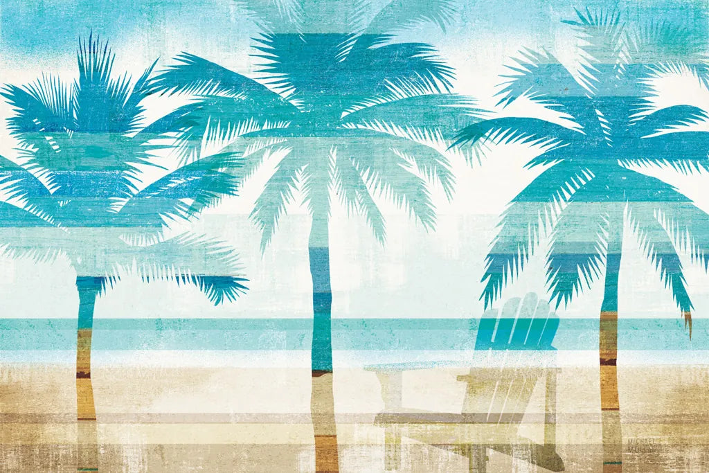 Beachscape Palms with chair by Michael Mullan. SKU 44889i. Archival Giclee Fine art print for wall decor.