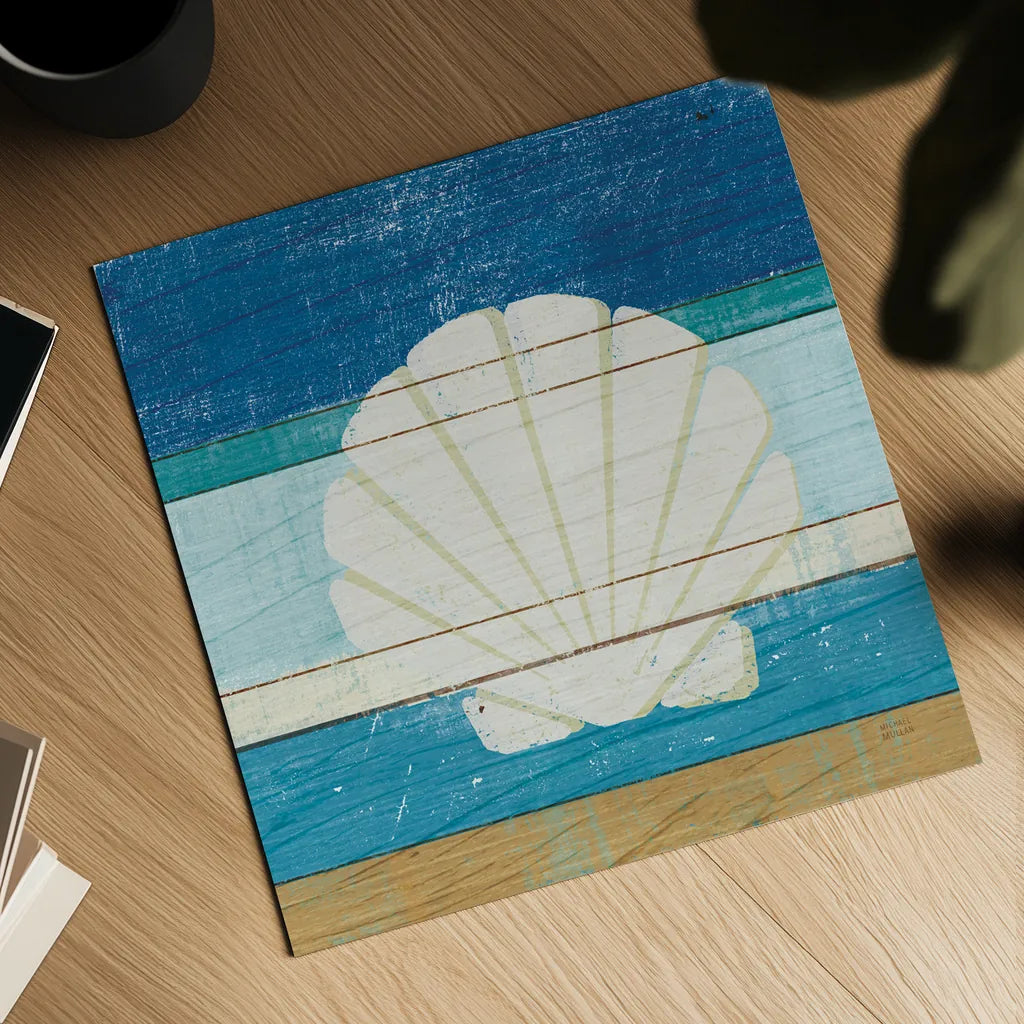 Beachscape Shell v2 by Michael Mullan. Shown as a detailed flat fine art print, highlighting archival giclee quality. Available as an archival giclee rolled canvas, fine art paper, or poster print. SKU 44868a.