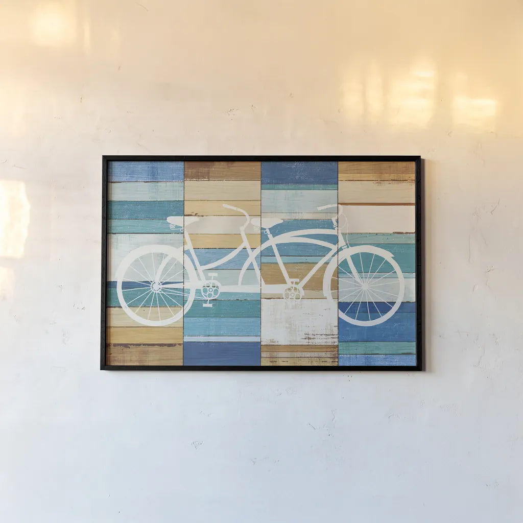 Beachscape Tandem Cruiser by Michael Mullan. shown as a paper print in a black flame. Available as a archival giclee rolled canvas, fine art paper, or poster print. SKU 23116i.