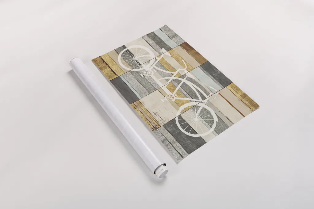 Beachscape Tandem Cruiser Gold Neutral by Michael Mullan. shown as a rolled paper print. Available as archival giclee rolled canvas, fine art paper, or poster print. SKU 23117i.