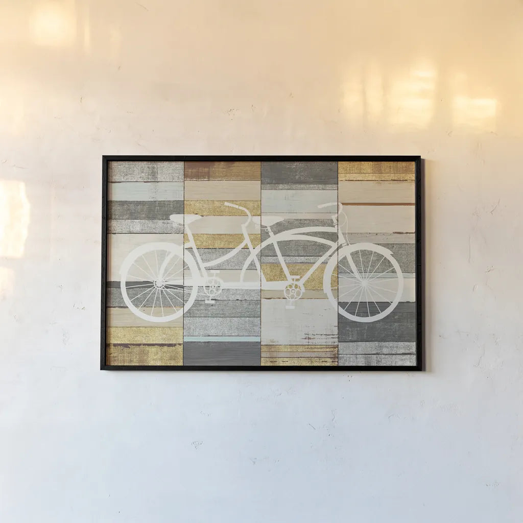 Beachscape Tandem Cruiser Gold Neutral by Michael Mullan. shown as a paper print in a black flame. Available as a archival giclee rolled canvas, fine art paper, or poster print. SKU 23117i.