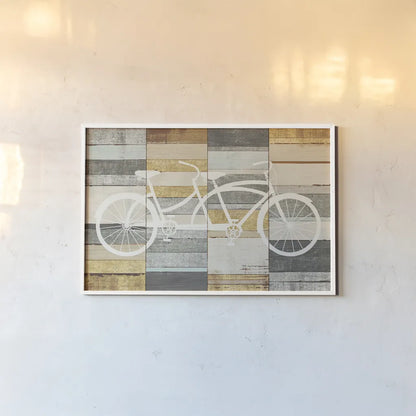 Beachscape Tandem Cruiser Gold Neutral by Michael Mullan. shown as a paper print in a white frame. Available as a archival giclee rolled canvas, fine art paper, or poster print. SKU 23117i.